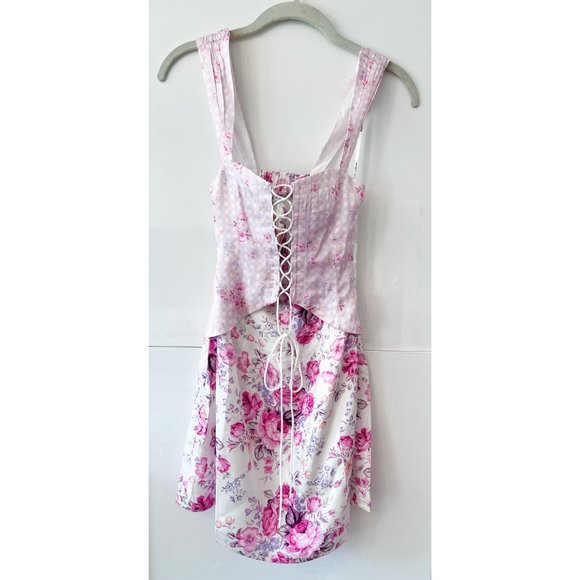 For Love & Lemons - Taylor Lace-Up Satin Bustier Mini Dress In Purple Floral - Picture 6 of 8